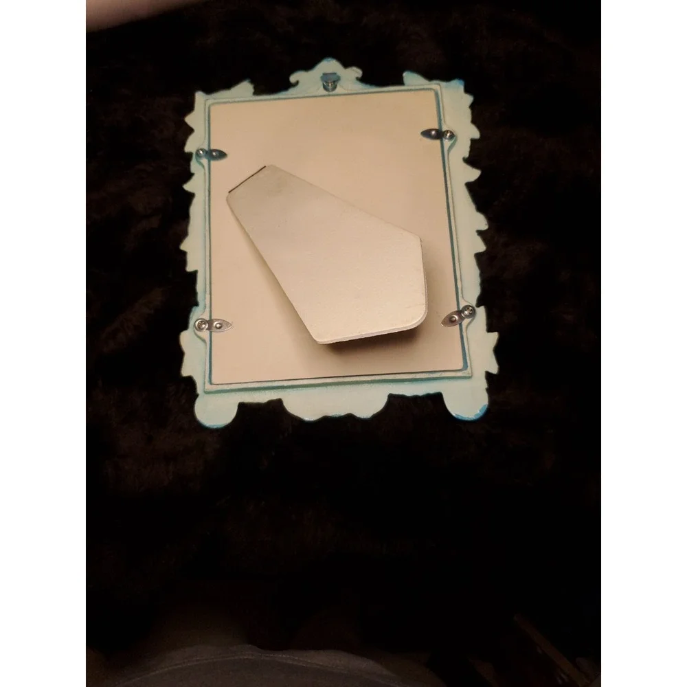 Vintage Cast Iron Vanity Mirror Ornate French Victorian Tabletop Turquoise/Beige